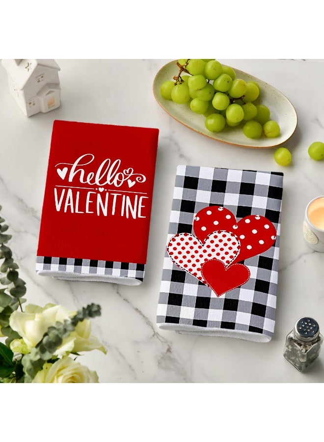 ARKENY مناشف مطبخ سوداء حمراء منقوشة 18x26 بوصة فائقة الامتصاص قماش تجفيف زفاف علامة حب منشفة يدوية لعيد الحب ديكورات أو حفلة مجموعة من 2 - Image 5